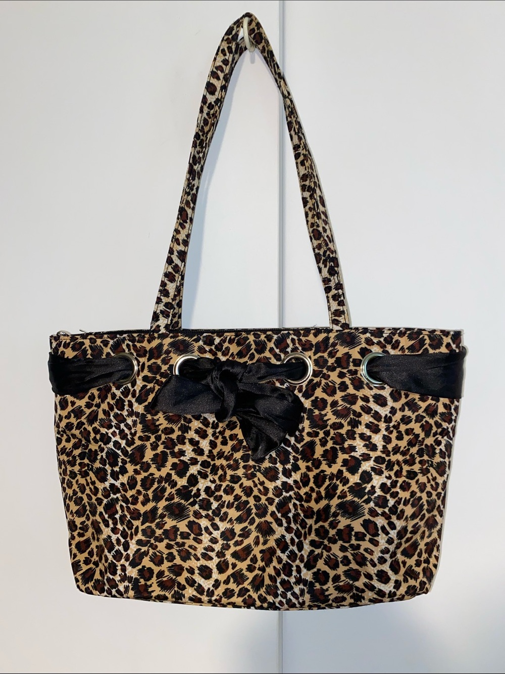 Leopard Print Shoulder Bag Bag with Black Bow